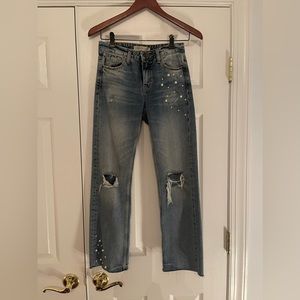 Zara z1975 Denim High Rise Straight Leg jeans with Bedazzles